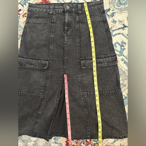 Sincerely Jules Black Denim Midi Jean Skirt Size 11/30 Stonewash Flare Open Leg - Picture 7 of 7
